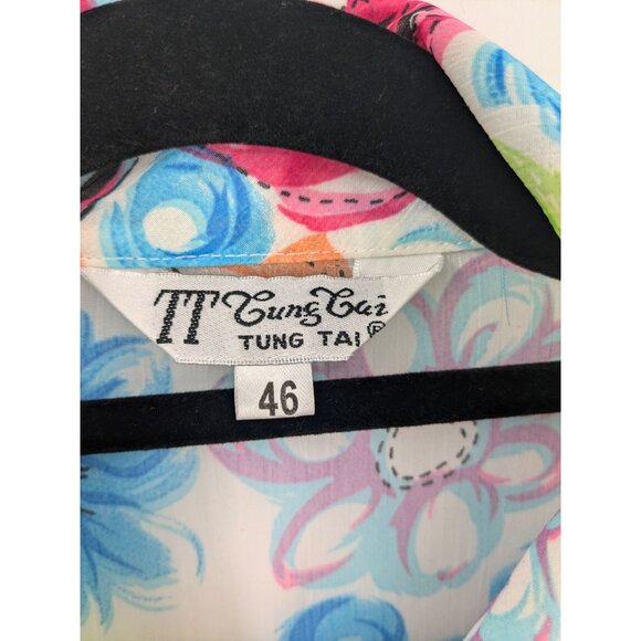 Vintage Tung Tai Button-Up Sheer Shirt Women Size 46 Abstract Floral Boho Retro - Picture 7 of 9